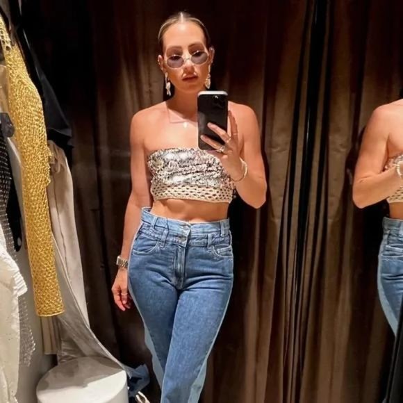 ZARA MIXED SEQUIN TOP - Picture 1 of 5